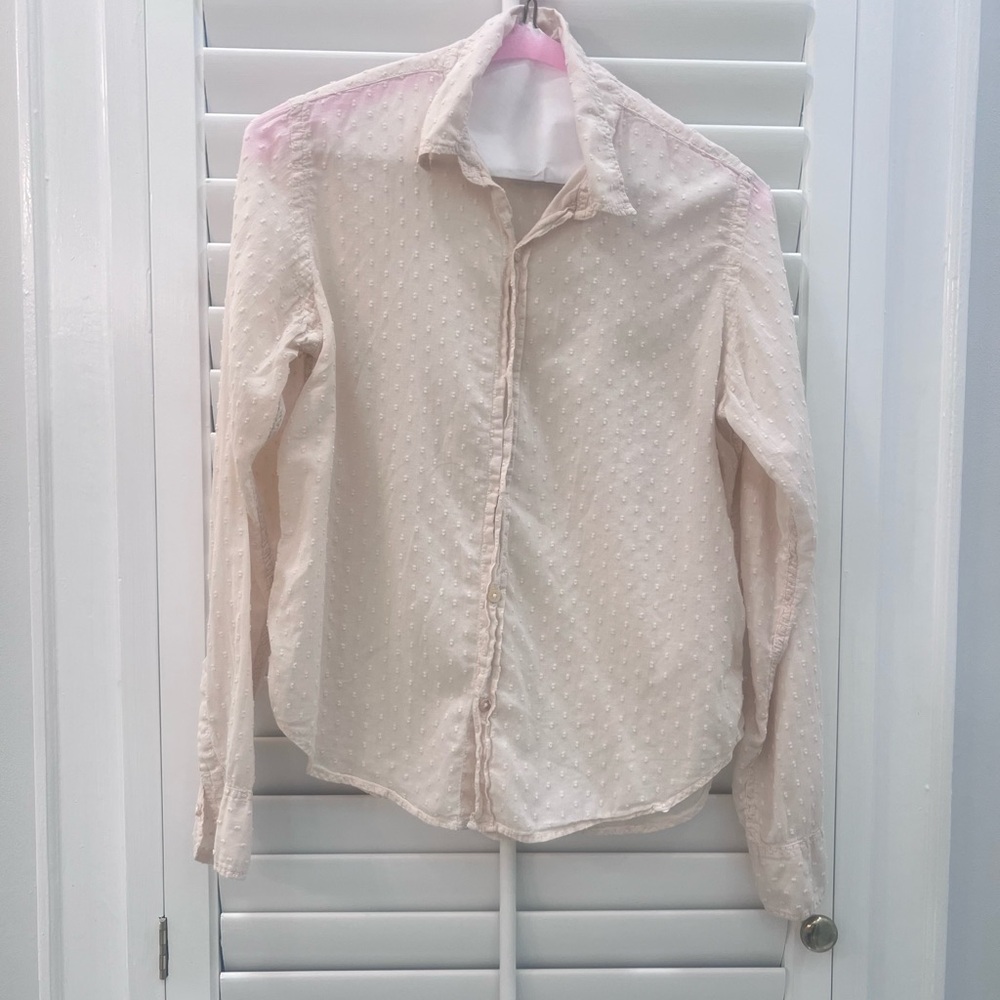 Pip-Squeak Chapeau Swiss Dot Button Down Blouse Faux Tuck Feature Small